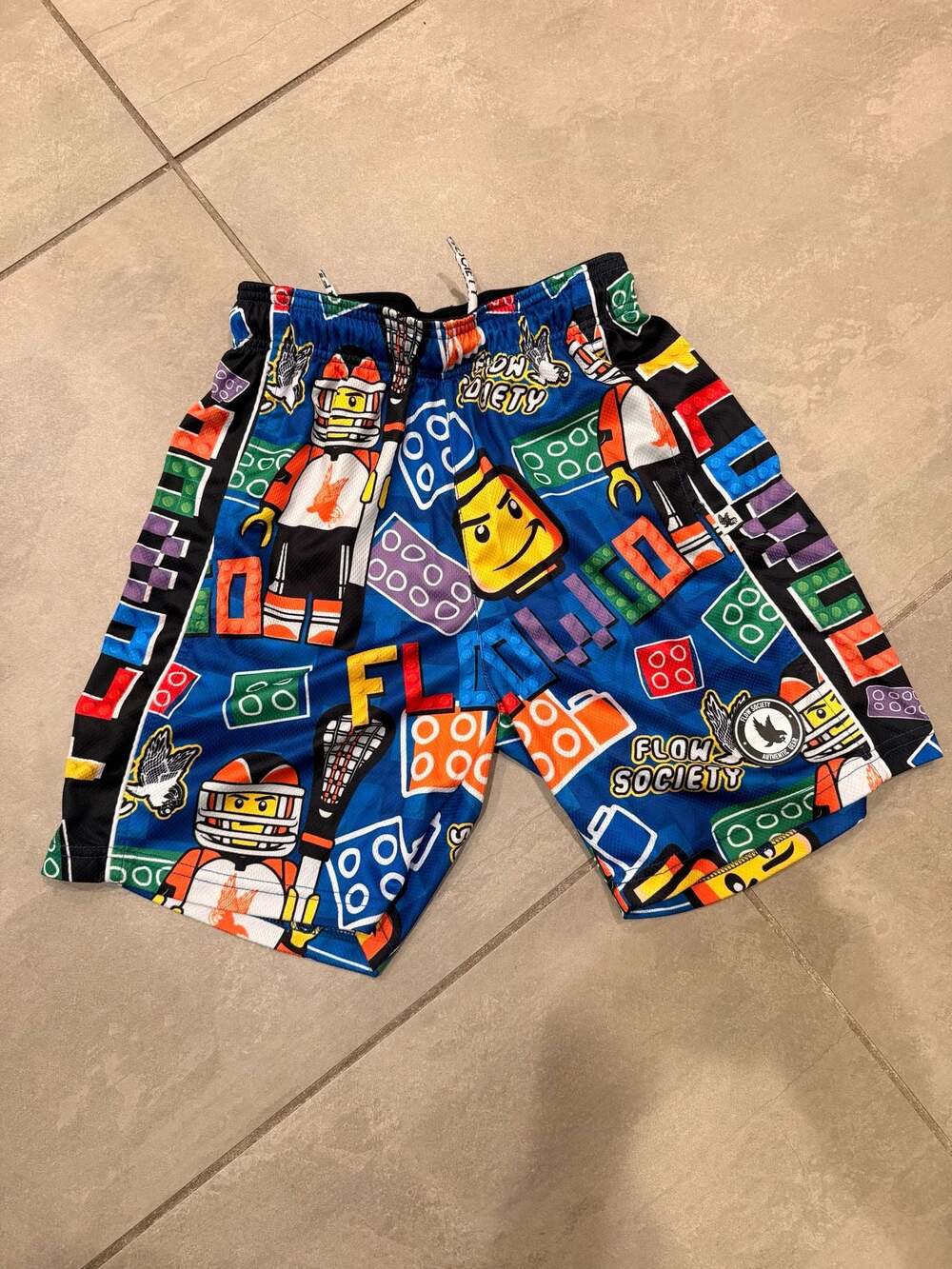 Flow Society Lacrosse Athletic Shorts Blue Brick Block Print